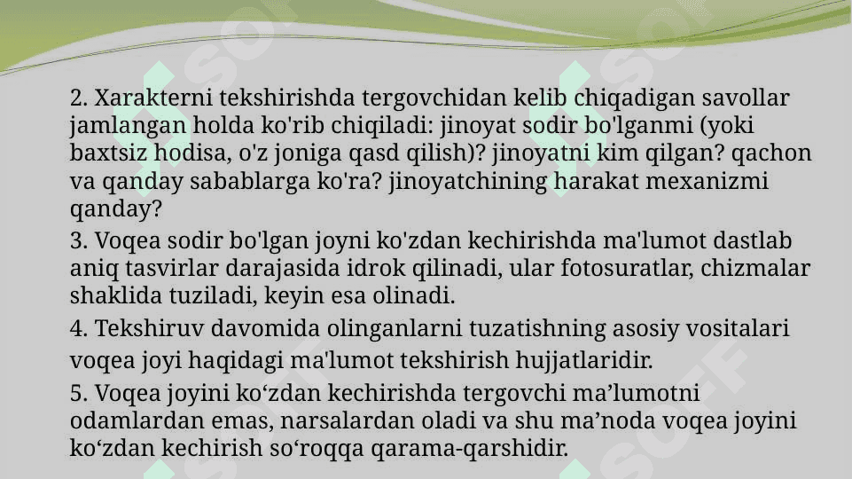 Voqea joyida tergov eksperementini va ko‘rsatmalarini tekshirishning psixologik xususiyatlari 8