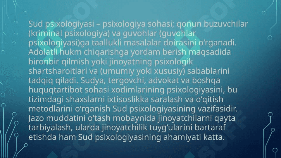Sud muhokamasining psixologik asoslari. Sudya, davlat prokurori va advokatning kasbiy – psixologik xususiyatlari 3