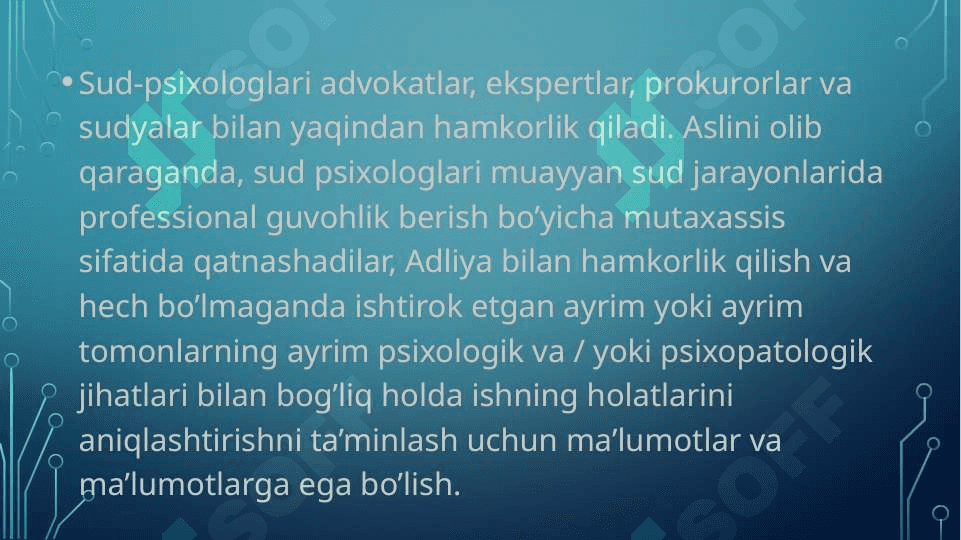 Sud muhokamasining psixologik asoslari. Sudya, davlat prokurori va advokatning kasbiy – psixologik xususiyatlari 5