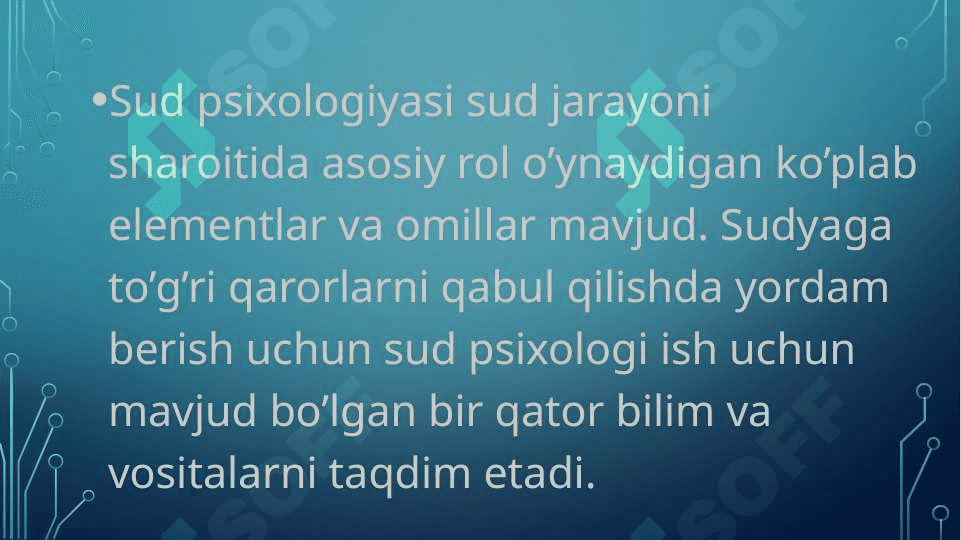 Sud muhokamasining psixologik asoslari. Sudya, davlat prokurori va advokatning kasbiy – psixologik xususiyatlari 7