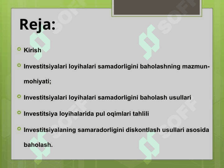 Investitsion baholash usullari 2