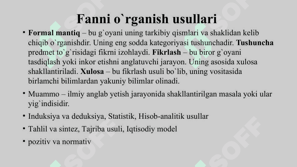 Mikroiqtisodiyot fanining predmeti, maqsadi va vazifalari Mikroiqtisodiyotning asosiy kategoriyalari  talab va taklif 6