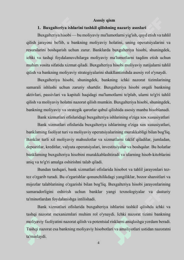 BANK XIZMATLARI OFISLARIDA BUXGALTERIYA ISHLARINI TASHKIL QILISH ASOSLARI. 4