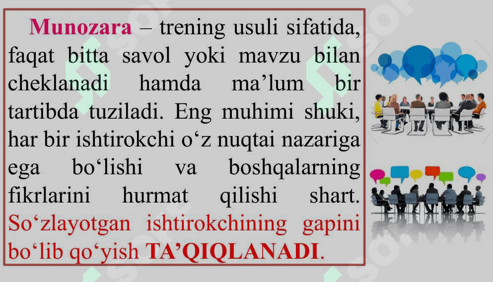 SOTSIAL PSIXOLOGIK TRENINGLARDA BAHS-MUNOZARA USULI 6
