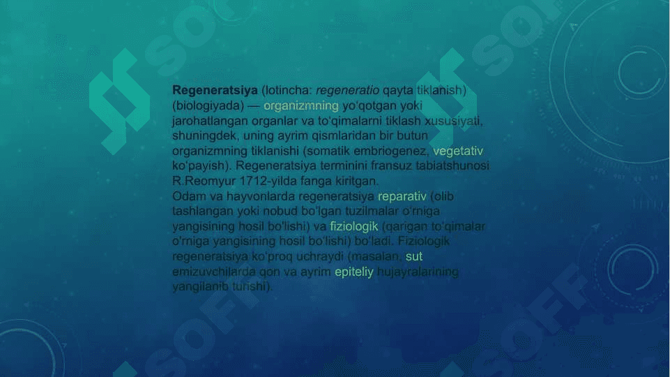Regeniratsiya,transplantatsiya  va ularning turlari 2