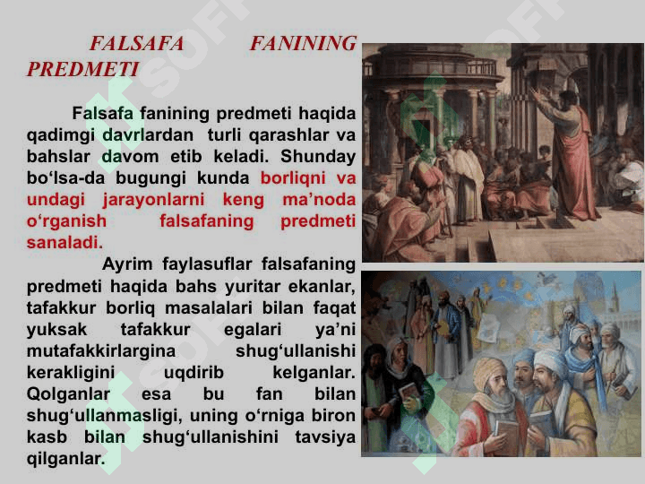FALSAFA FANINING PREDMETI, MAZMUNI VA JAMIYATDAGI RO’LI 7