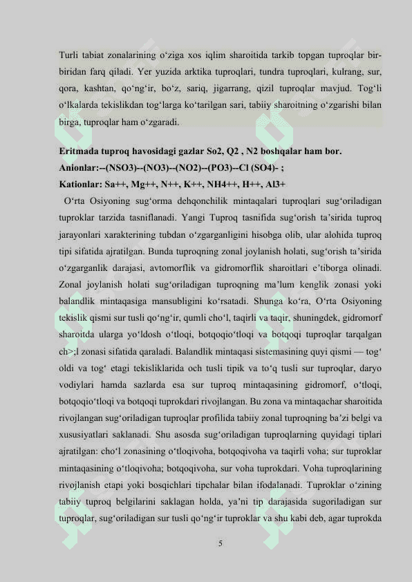 O’zbekistonning cho’l zonalari tuproqlari va ularning hususiyatlari  kurs ishi 5