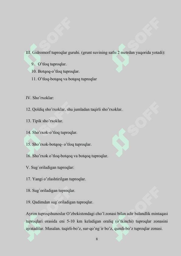 O’zbekistonning cho’l zonalari tuproqlari va ularning hususiyatlari  kurs ishi 8