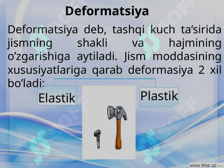 Fizik kattaliklar va ularning birliklari. Implantant materiallarning mexanik xossalari. Tovushning fizik xususiyatlari 8