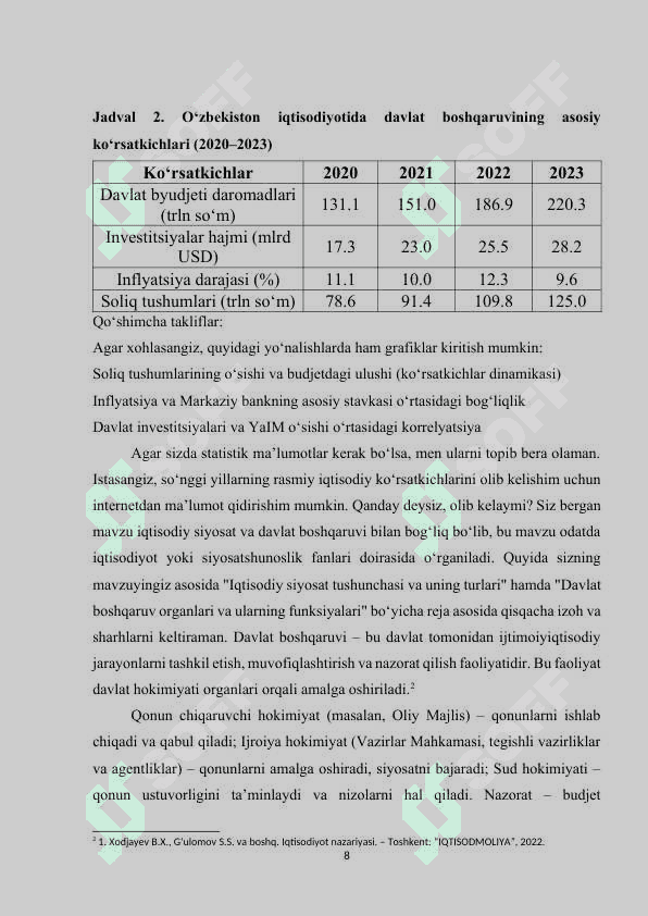 Iqtisodiy siyosatni amalga oshirishda davlat boshqaruv organlarining o'rni 8