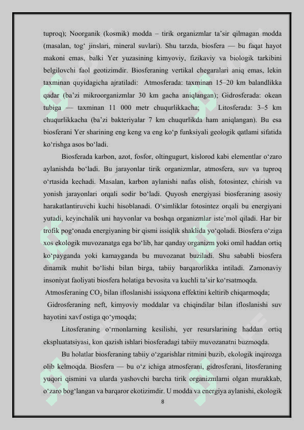 Biosferaning ifloslanishi va uni oldini olish masalasi 8