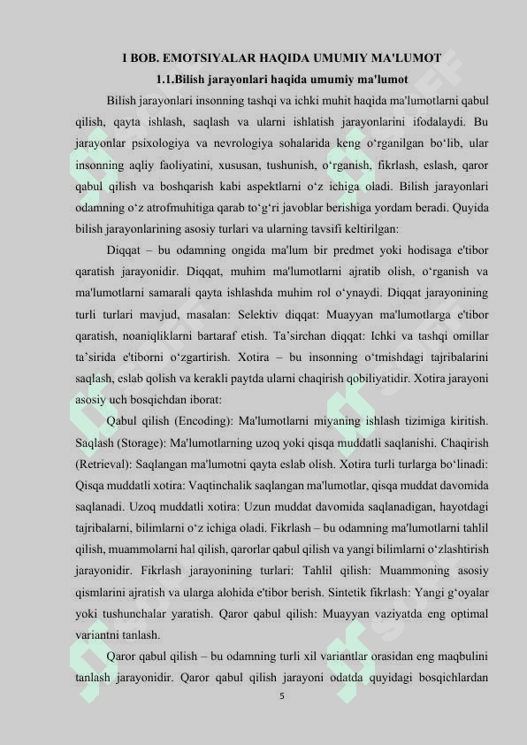 Emotsiyaning bilish jarayonlariga ta’sir etuvchi funksiyalari 5