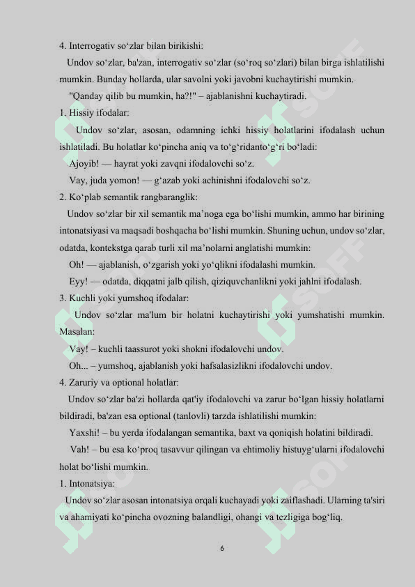 Undov va taqlid soʼzlar. Qoʼshma soʼzlarning tuzulishi.Qoʼshma soʼzlar imlosiga oid grammatik jadvallar tayyorlash 6
