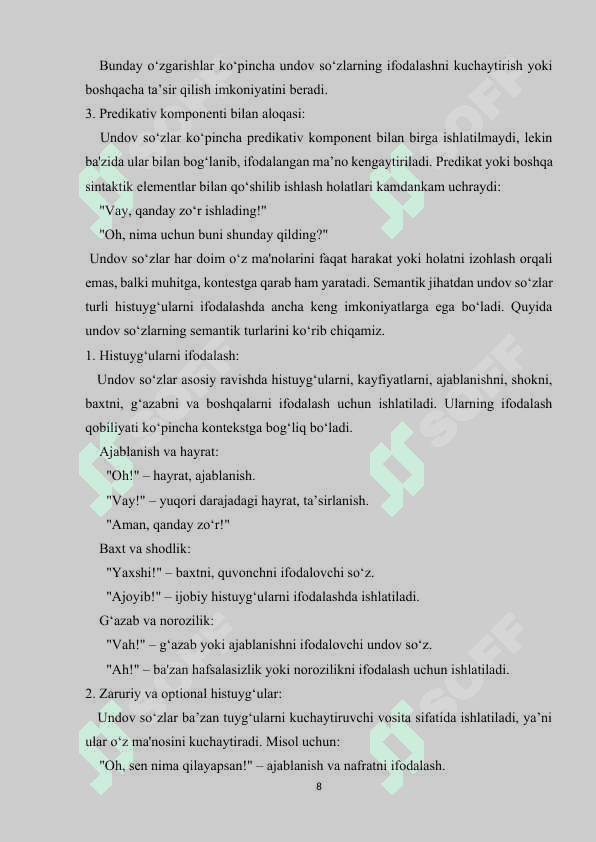 Undov va taqlid soʼzlar. Qoʼshma soʼzlarning tuzulishi.Qoʼshma soʼzlar imlosiga oid grammatik jadvallar tayyorlash 8