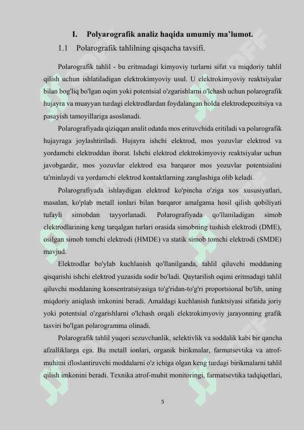 Polarografik analiz haqida umumiy ma’lumot kurs ishi 5