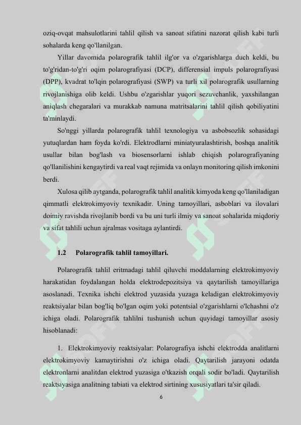 Polarografik analiz haqida umumiy ma’lumot kurs ishi 6