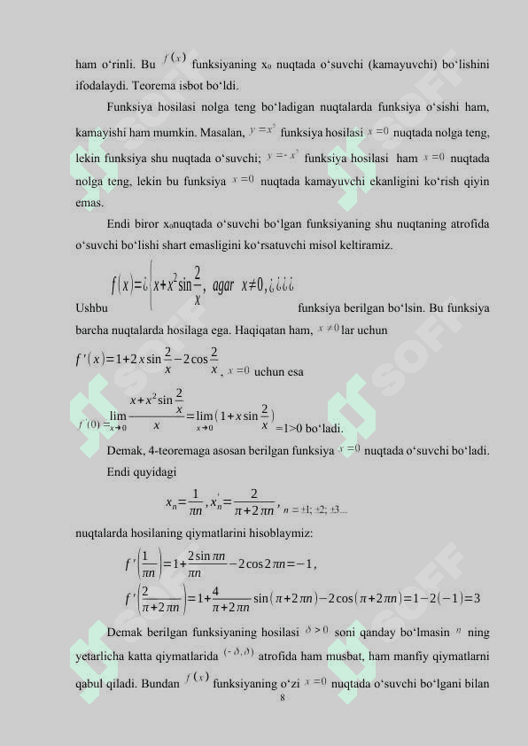 Differensial hisobning ba’zi bir tadbiqlari 8