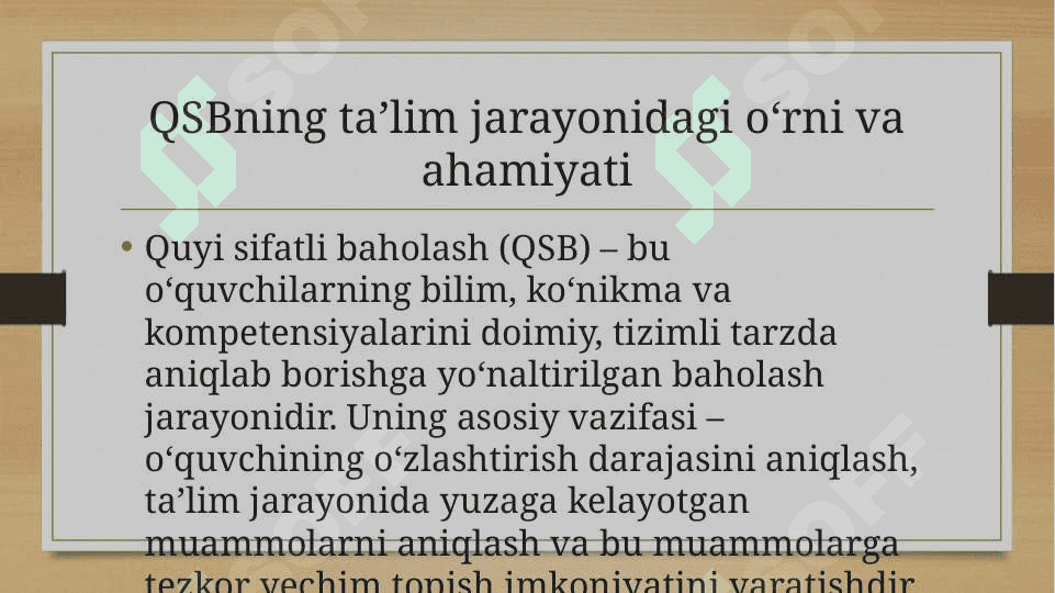 Mavzu: QSB ni qoʻllash imkoniyatlari. 2