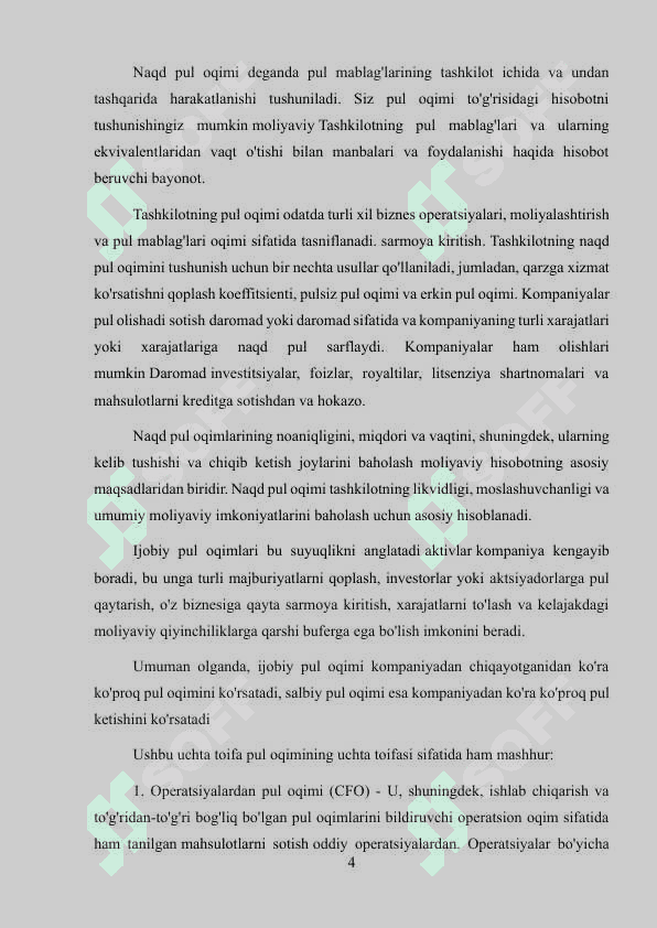 PUL OQIMLARI TO’G’RISIDAGI HISOBOT VA UNI TUZISH USULLARI 4