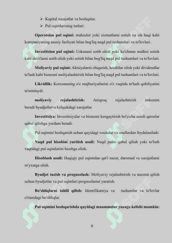 PUL OQIMLARI TO’G’RISIDAGI HISOBOT VA UNI TUZISH USULLARI 6