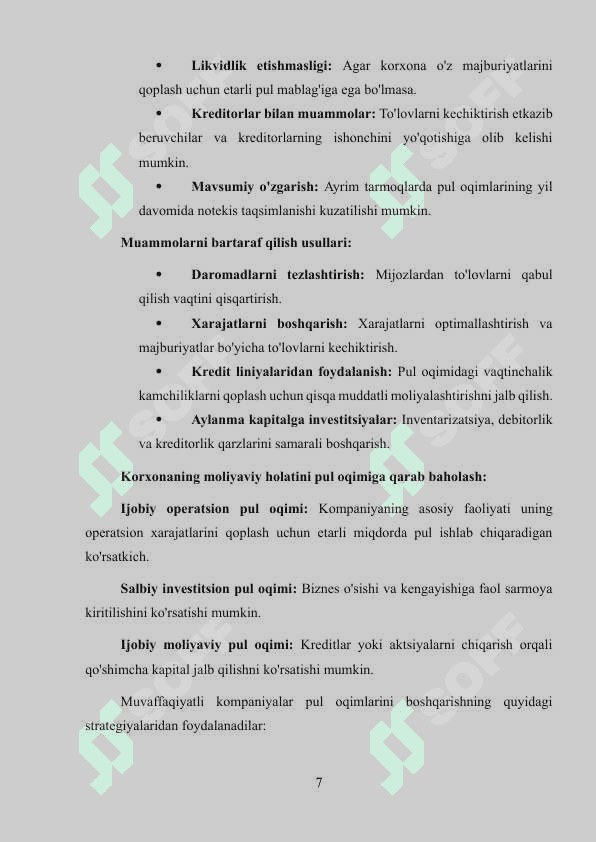 PUL OQIMLARI TO’G’RISIDAGI HISOBOT VA UNI TUZISH USULLARI 7