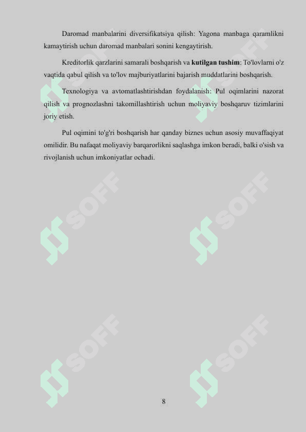 PUL OQIMLARI TO’G’RISIDAGI HISOBOT VA UNI TUZISH USULLARI 8