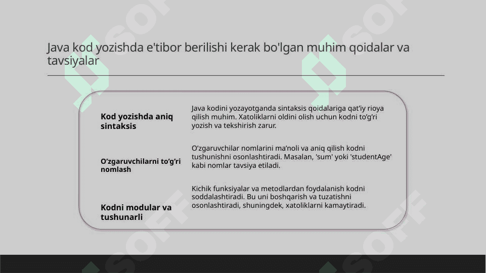 Java tilining asosiy elementlarini tahlil qilish 6