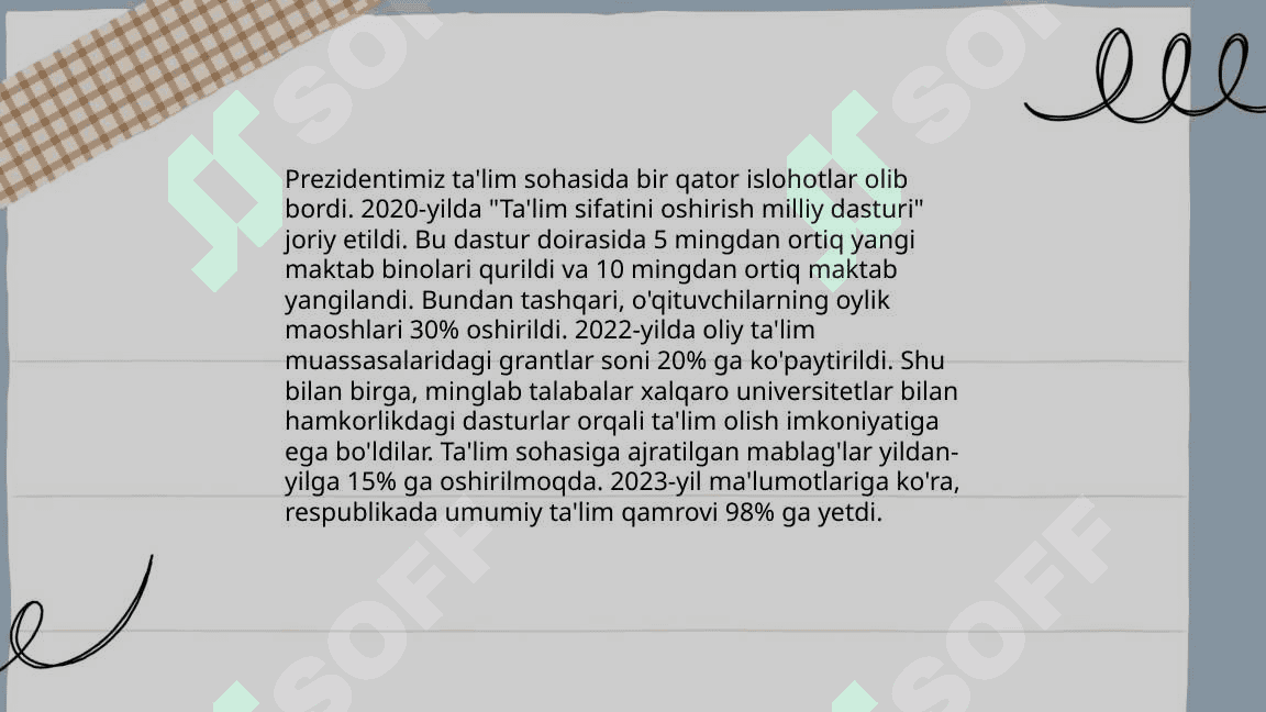 Mavzu: O'ZBEKISTON RESPUBLIKASIDA TA'LIMSOHASIDA AMALGA OSHIRILGAN ISLOHOTLAR. 4