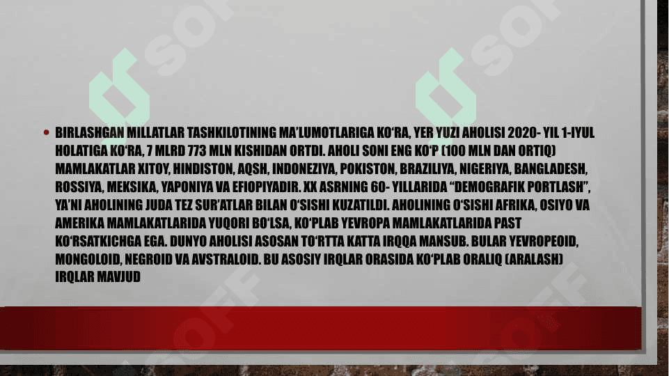 Yer yuzi aholisi va uning tabiatga ta’siri 3