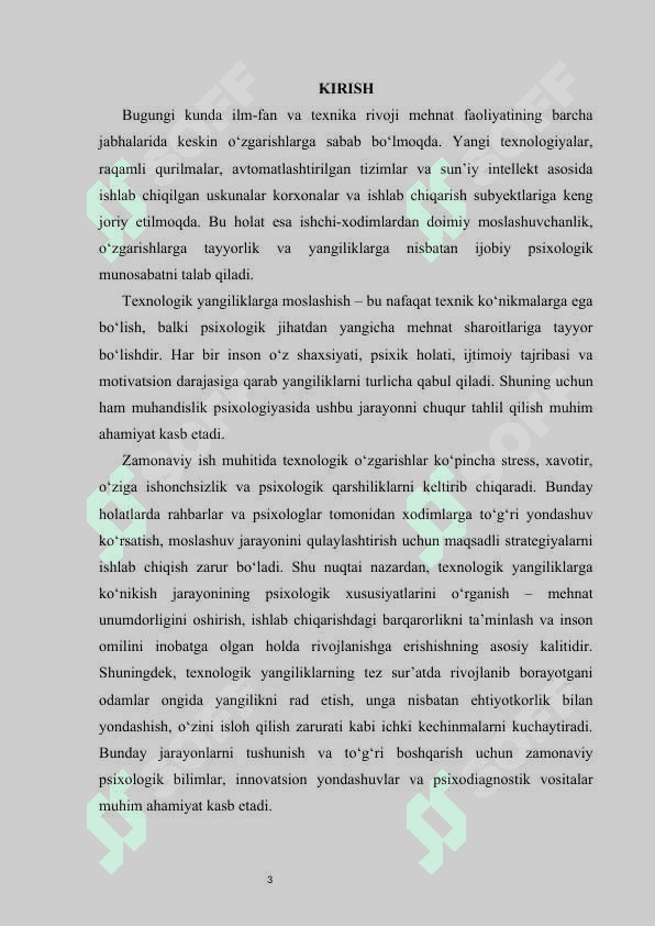Texnologik yangiliklarga ko‘nikish psixologiyasi   MUSTAQIL ISH 3