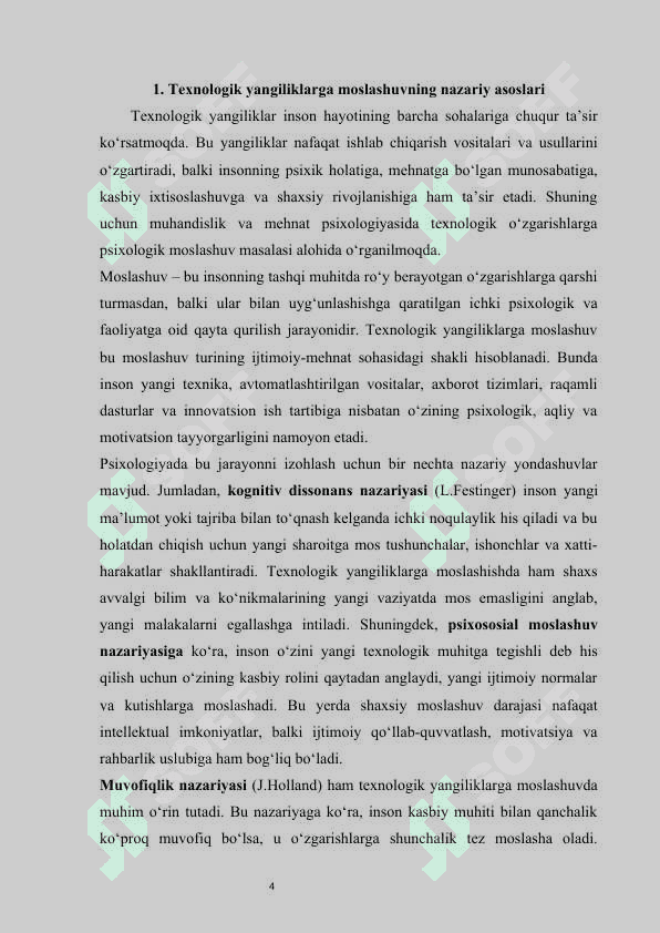 Texnologik yangiliklarga ko‘nikish psixologiyasi   MUSTAQIL ISH 4