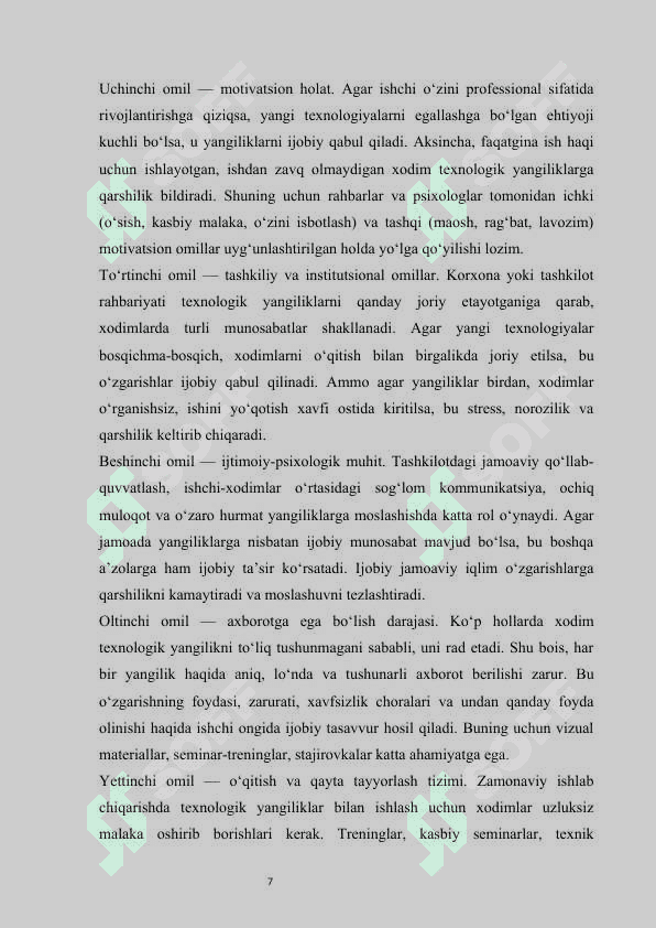Texnologik yangiliklarga ko‘nikish psixologiyasi   MUSTAQIL ISH 7