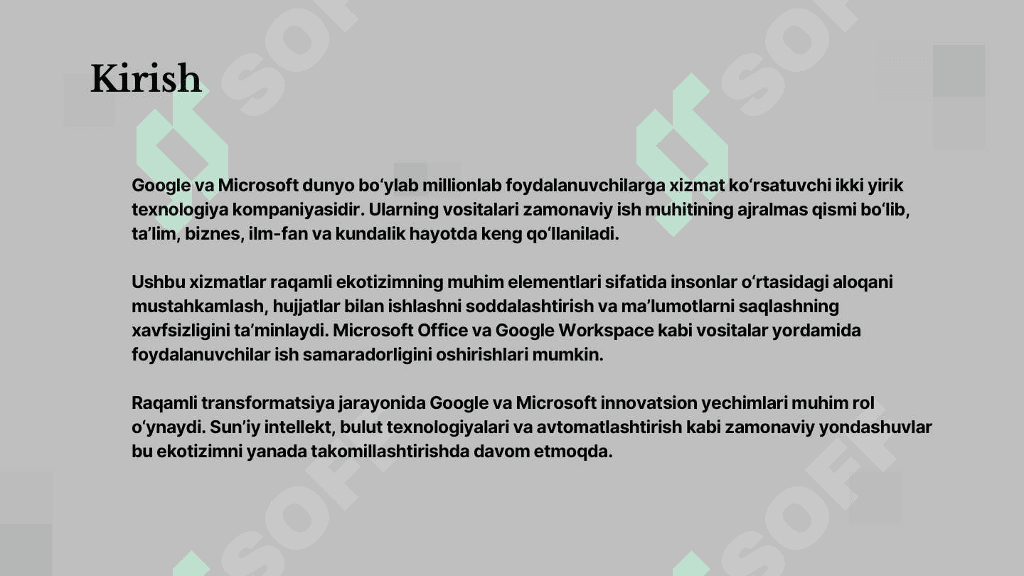 Google va Microsoft vositalari va xizmatlaridan foydalanish 3
