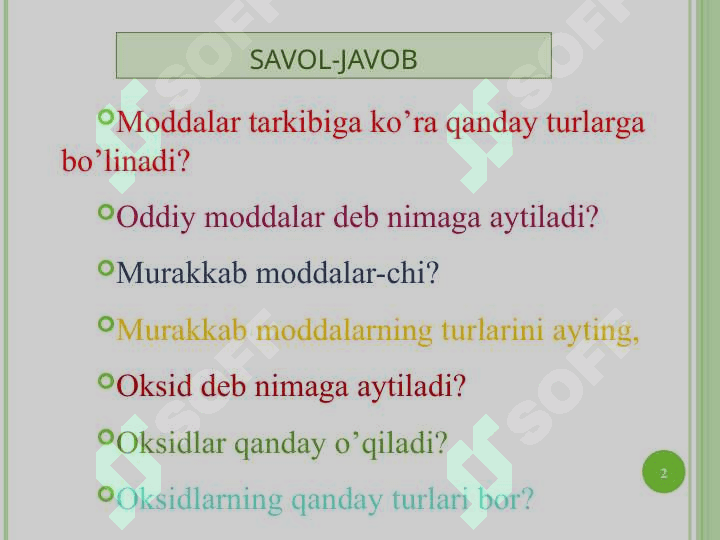 Oksidlarning olinishi 2