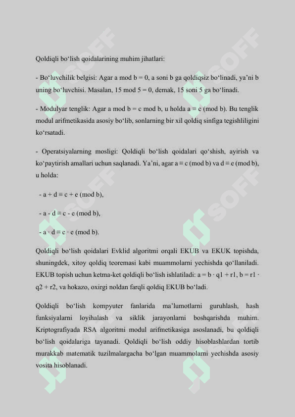 Qoldiqli bo’lish va qoldiqli bo’lishni tekshirish. Kurs ishi, qol yozma uchun maʼlumotlar 7