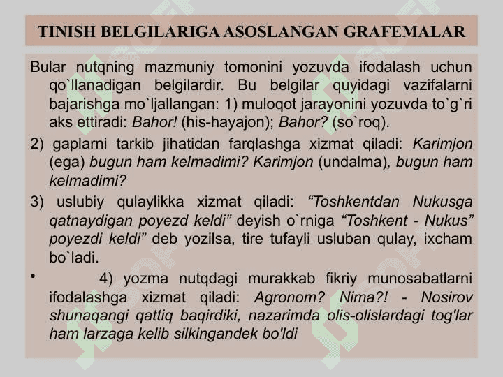 GRAFIKA (YOZUV) VA GRAFIK VOSITALAR. ORFOGRAFIYA,  UNING ASOSIY TAMOYILLARI 5