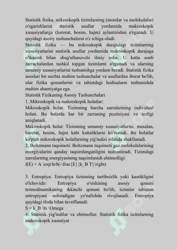 Molekular kinetik nazariya va statistik fizika asoslari. 3
