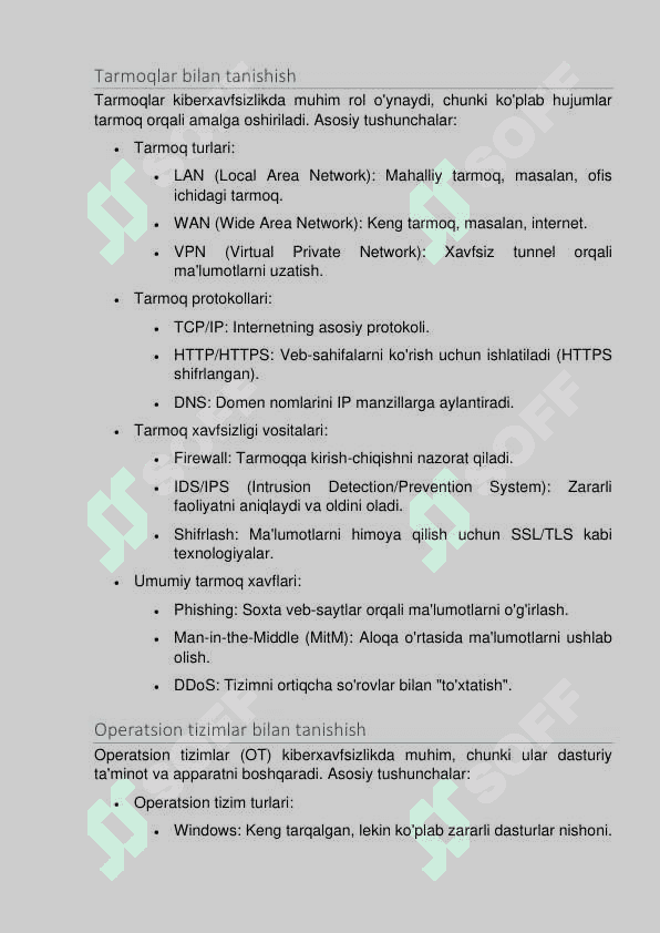 Kiberxavfsizlik sohasining asosiy tushunchalari, tarmoqlar va operatsion tizimlar bilan tanishish 2