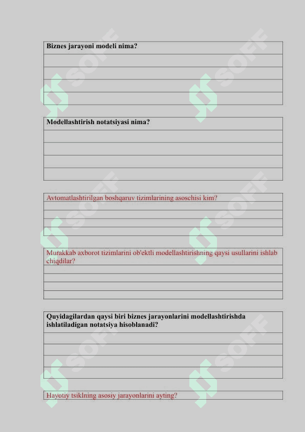 Axborot tizimlarini loyixalashtirish Test Informatika IT oraliq 3