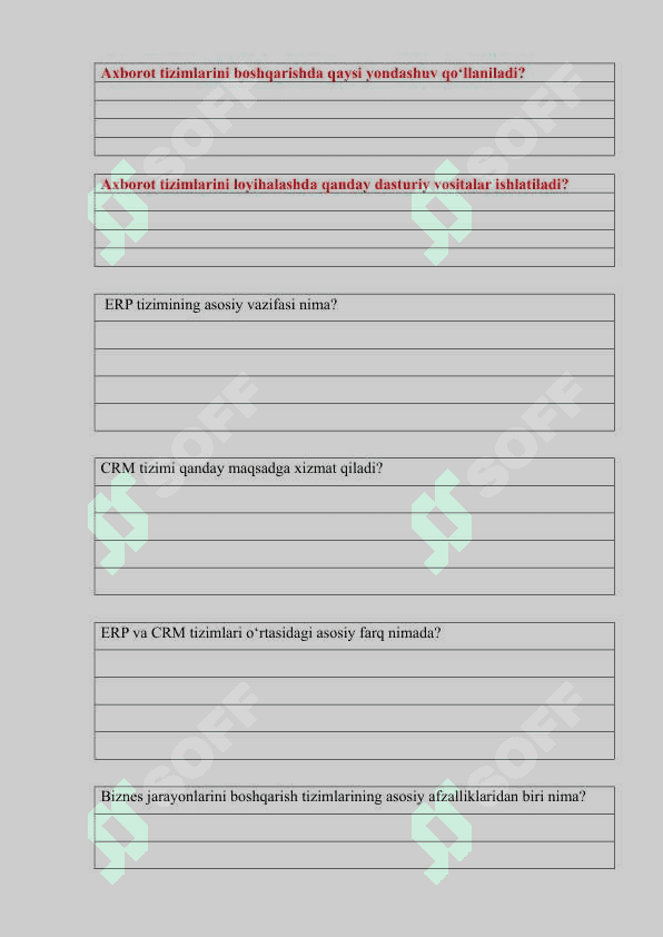 Axborot tizimlarini loyixalashtirish Test Informatika IT oraliq 5