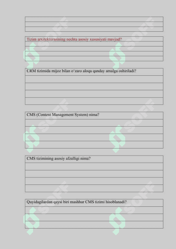 Axborot tizimlarini loyixalashtirish Test Informatika IT oraliq 7