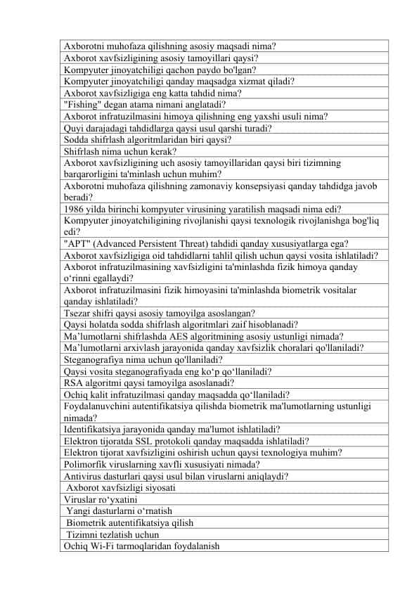 Yakuniy test IT informatika Axborot tizimi