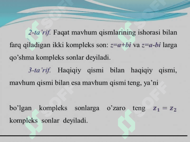 Kompleks sonlar va ular ustida amallar, hayotga tatbiqi 4