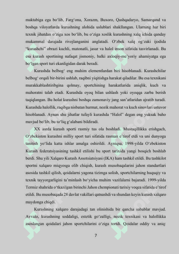 Kurashchining koʻp yillik texnik taktik va jismoniy tayyorgarlik. 7