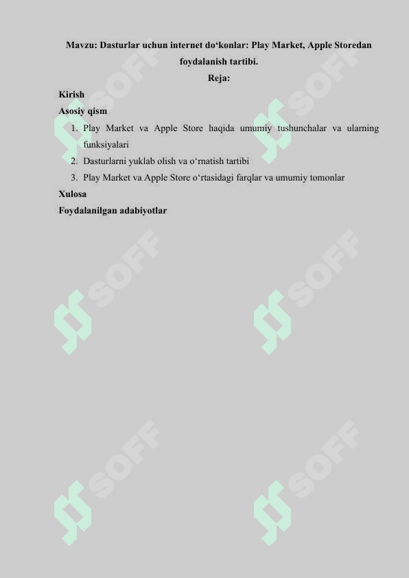 Dasturlar uchun internet do‘konlar Play Market, Apple Storedan foydalanish tartibi 2