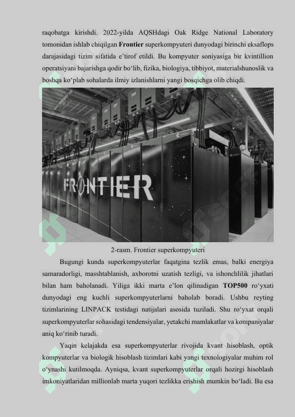 Superkompyuterlar arxitekturasi, hisoblashlarni tashkil etish(top500) 6