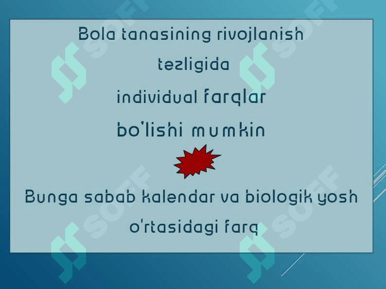 Bolalar va o’smirlar o’sishi va rivojlanishining umumiy qonuniyatlari. 8
