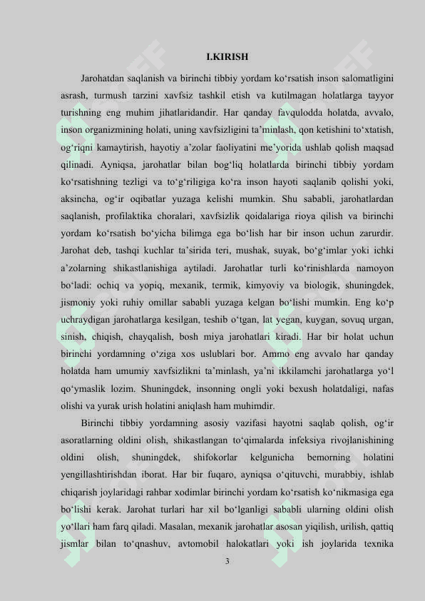 Jarohatdan saqlanish va birinchi tibbiy yordam korsatish. 3