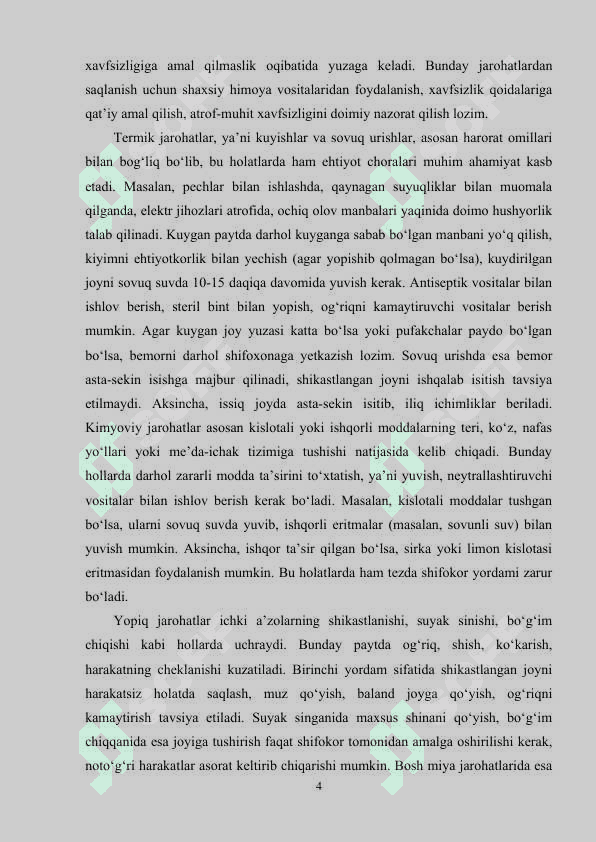 Jarohatdan saqlanish va birinchi tibbiy yordam korsatish. 4