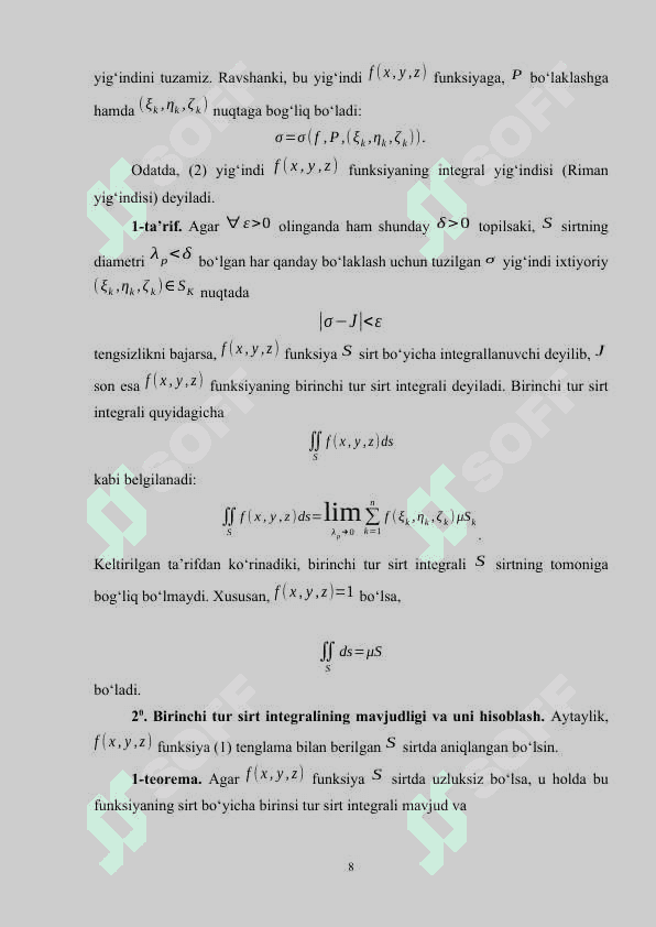GAUS VA OSTROGRADISKIY FORMULALARI. ULARNING TADBIQLARI. 7